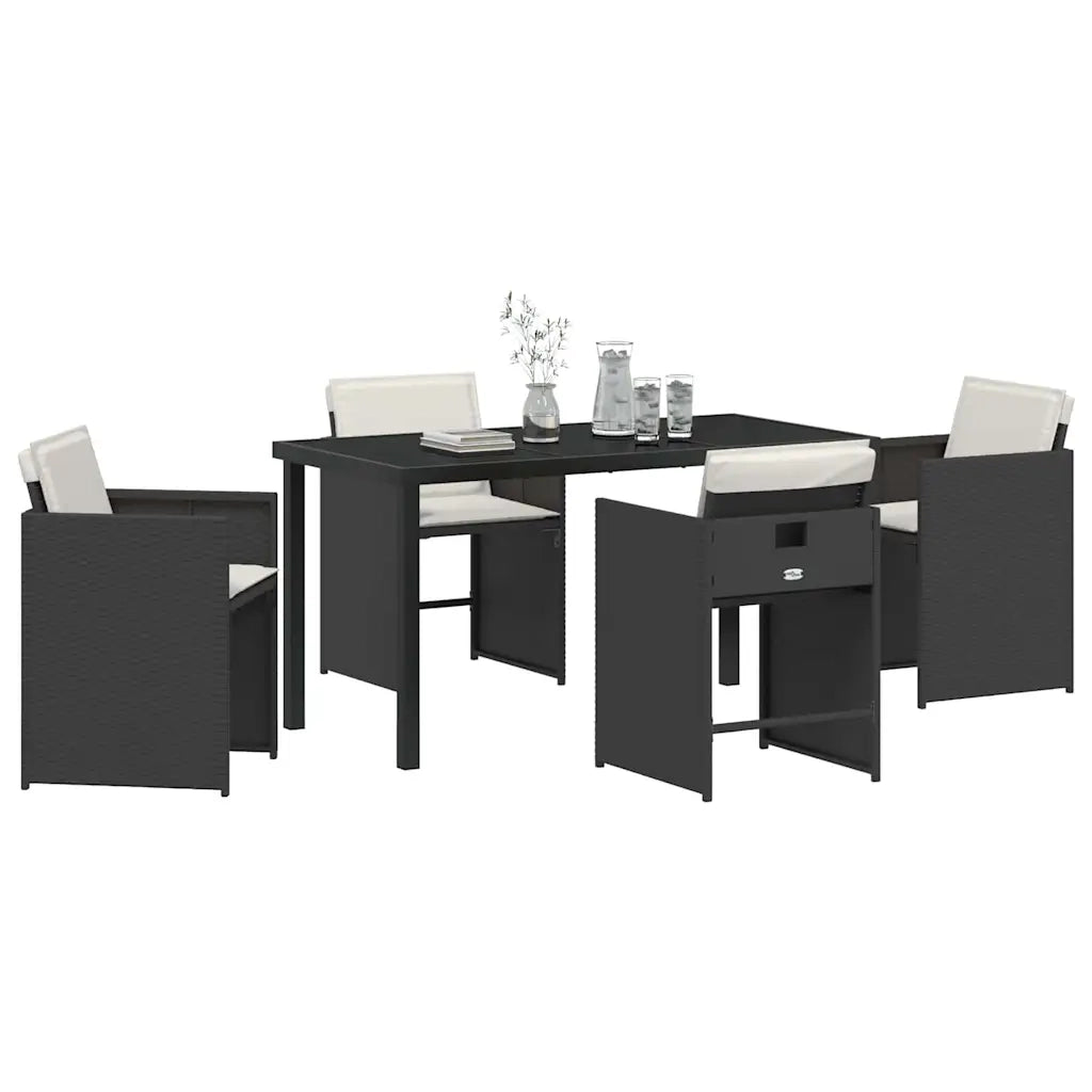 Set da Pranzo per Giardino 5 pcs Nero polyrattan