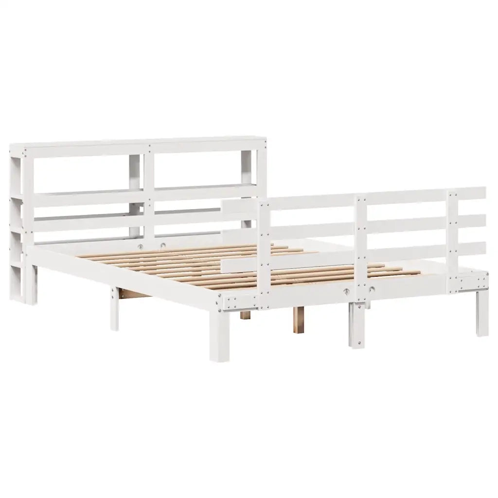 vidaXL Giroletto con Testiera Bianco 135x190 cm Legno Massello di Pino