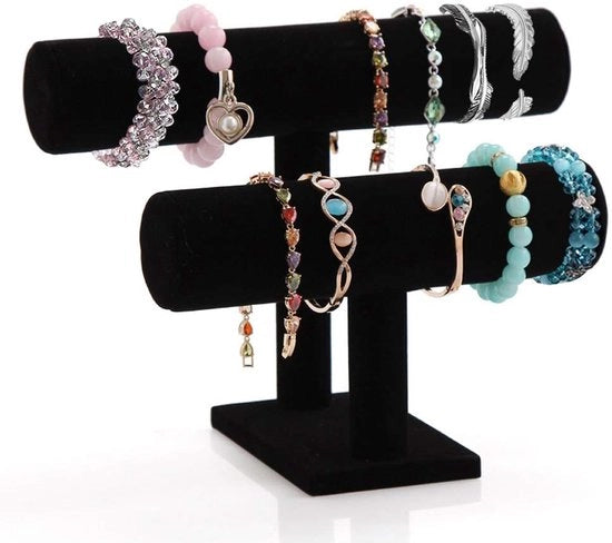 Armbandhouder per due T-Bar, 2 Armbandhouders in nero per Sierade Show, Sierade Display, Sierade standaard, Organizzatore di Sierade (2 livelli)