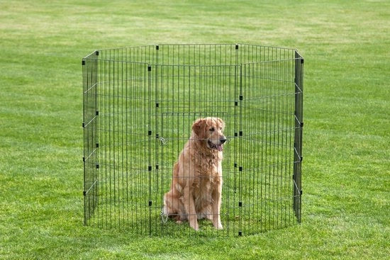 Recinzione, Gabbia, Recinto per Cane, Gatto, Coniglio, 1,7 m², 8 pannelli / B60 x H121 cm, Maniglia di apertura, Grilletto di sicurezza, Viti di fissaggio, WPC-48, Nero