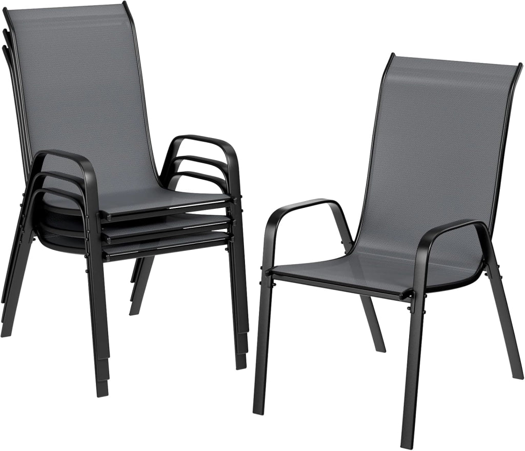 Sedia da giardino impilabile, da campeggio, impilabile, con schienale alto, in acciaio textilene, per giardini, cortili, balconi, ristoranti, 150 kg, portata: 54 x 69 x 93 cm 4pcs