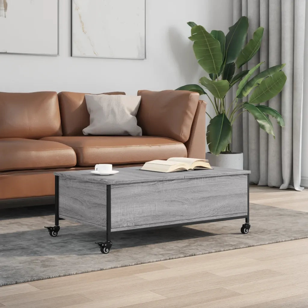 Tavolino da salotto | Tavolino da caff¨¨ | Tavolino da Soggiorno con Ruote Grigio Sonoma 91x55x34 cm Legno Multistrato