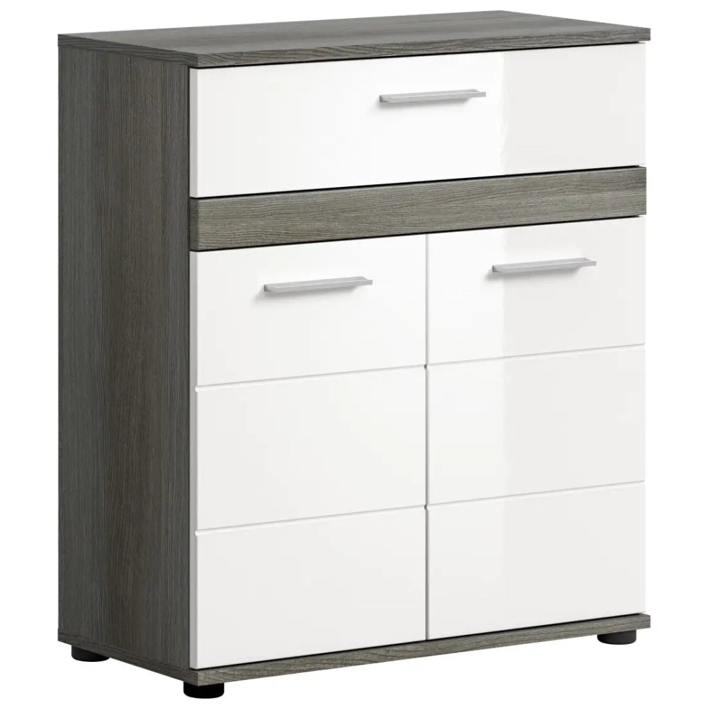 Mobile da bagno WILLIAM – 2 porte, 1 cassetto – Bianco e rovere cenere