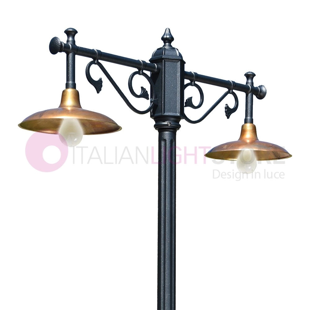 NIKE ANTRACITE Lampione da giardino 2 luci con piatti in ottone anticato