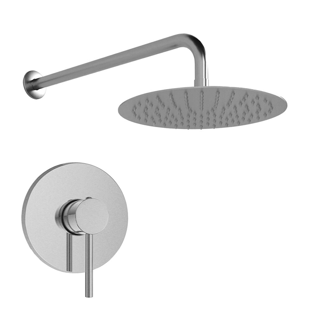 Set doccia ad incasso con miscelatore braccio 35 cm e soffione 25 cm in acciaio inox satinato York