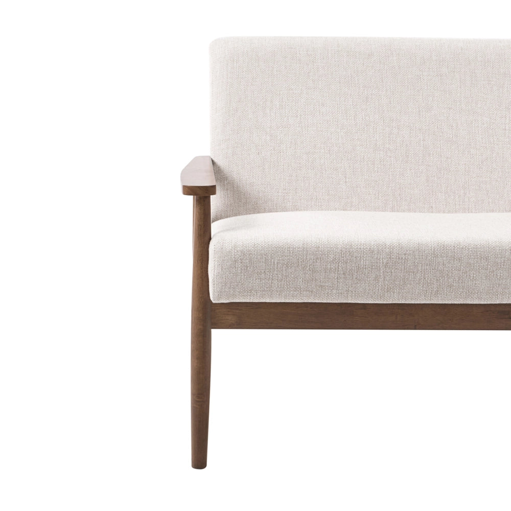 Divano da salotto a 3 posti in tessuto e struttura in legno beige e marrone scuro struttura in legno stile retrò