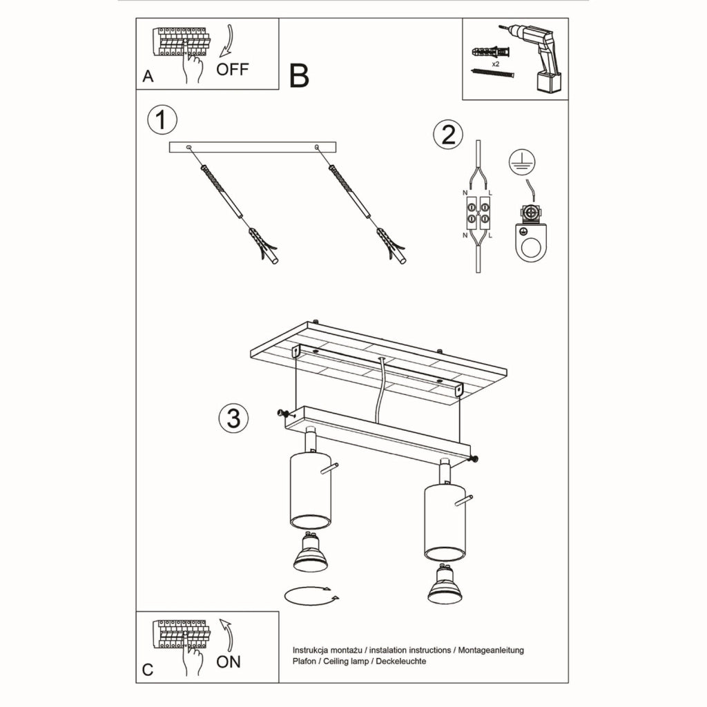 Faretto soffitto Torque 2 luci cromato GU10 Pure Lume