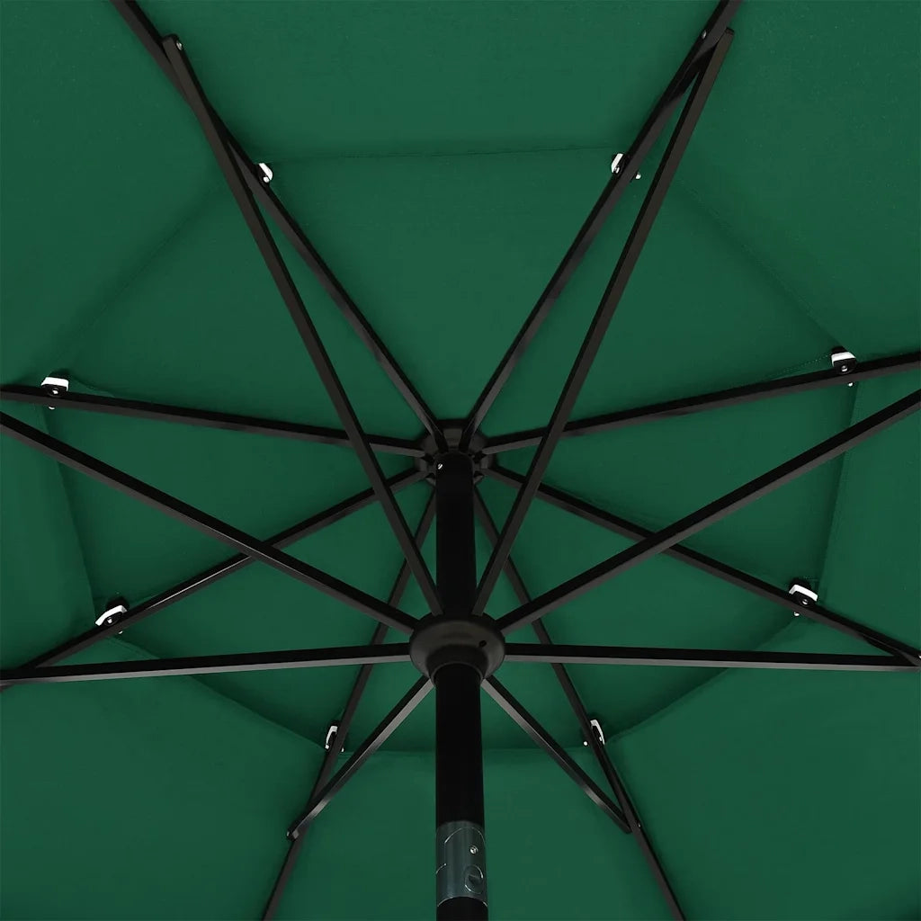 Ombrellone a 3 Livelli con Palo in Alluminio Verde 3,5 m 313877