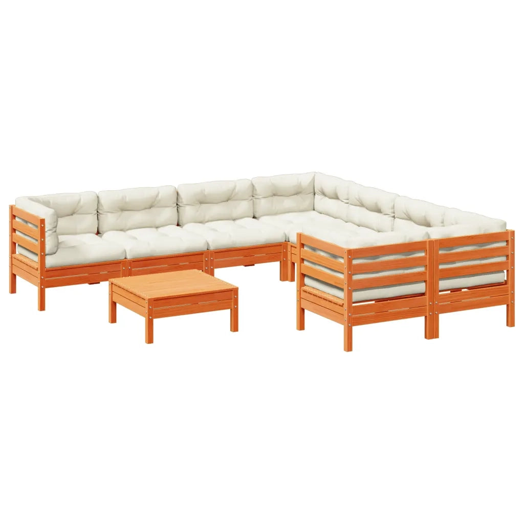 Set Divani Giardino 9 pz con Cuscini Marrone Cera Massello Pino 3299374