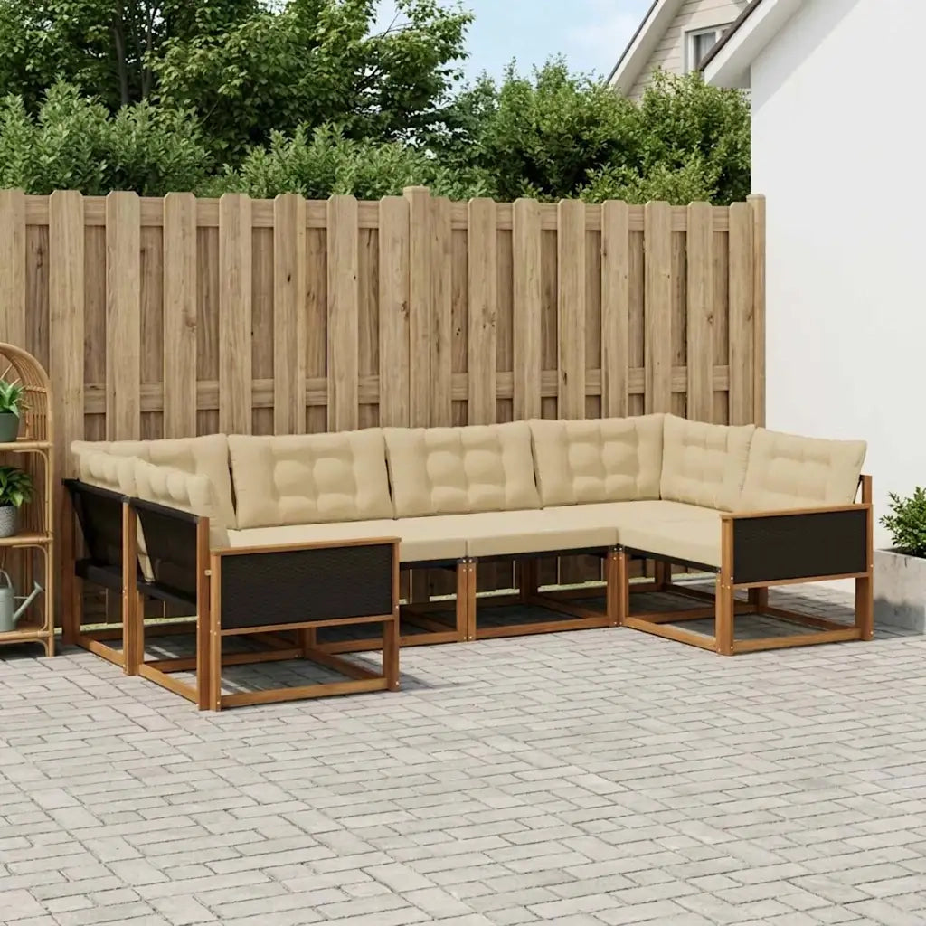 Set di divani da esterno con cuscino 6 pcs Naturale e Beige