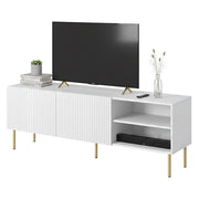 Mobile porta TV Magnano, Madia da salotto con quattro ante battenti, Rialzato da terra, 150x42 h52 cm, Bianco