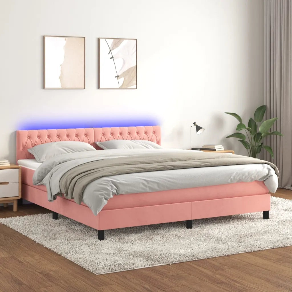 Letto a Molle con Materasso e LED Rosa 160x200 cm in Vellutocod mxl 122863