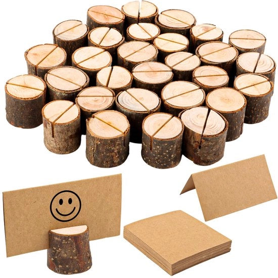 Set di 30 supporti per carta in legno, supporti per menu, supporti per foto, supporti per cartolina, supporti per invito, per matrimoni, ristoranti, banchetti e feste