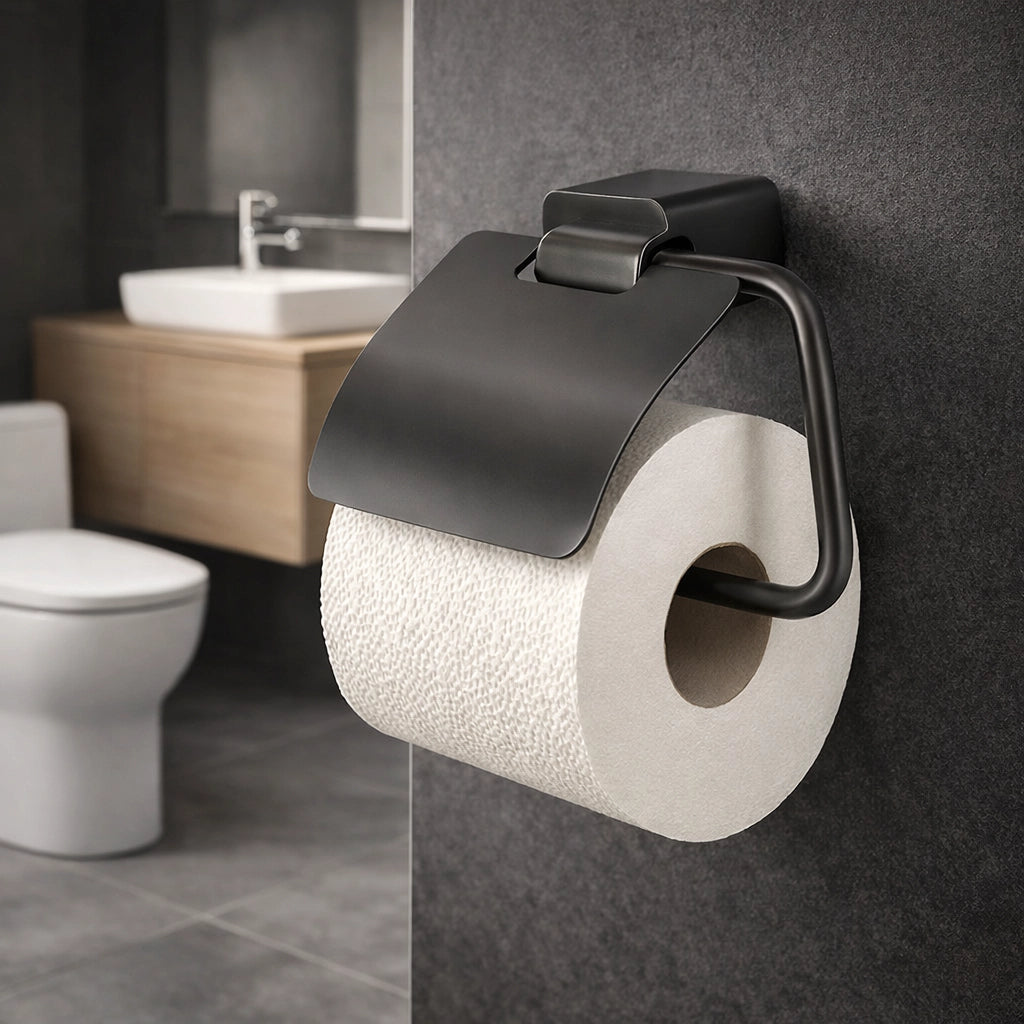 Porta Rotolo Portarotolo Carta Igienica Con Coperchio Grigio Da Muro 87941