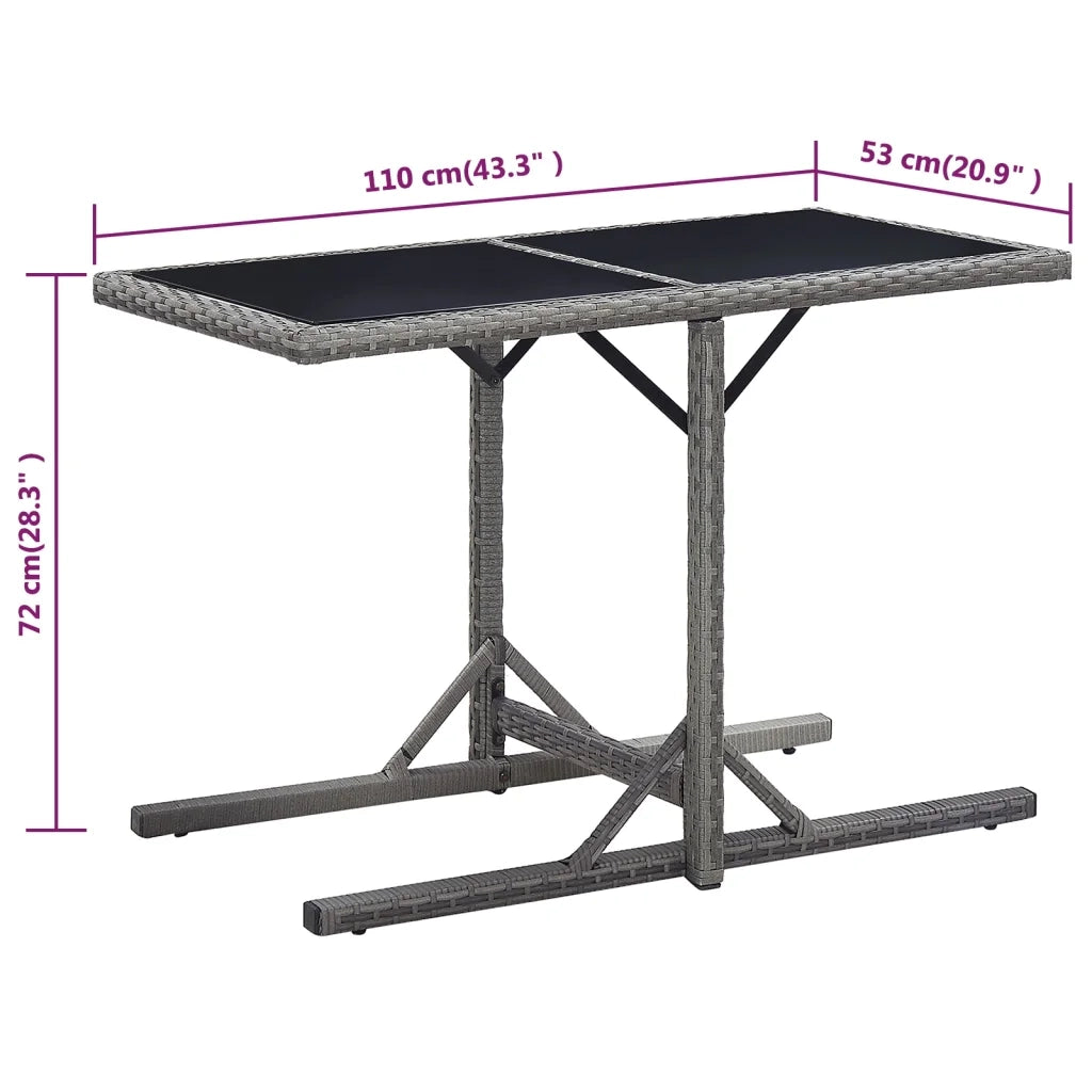 Tavolo da Giardino Antracite 110x53x72 cm in Vetro e Polyrattan 46455
