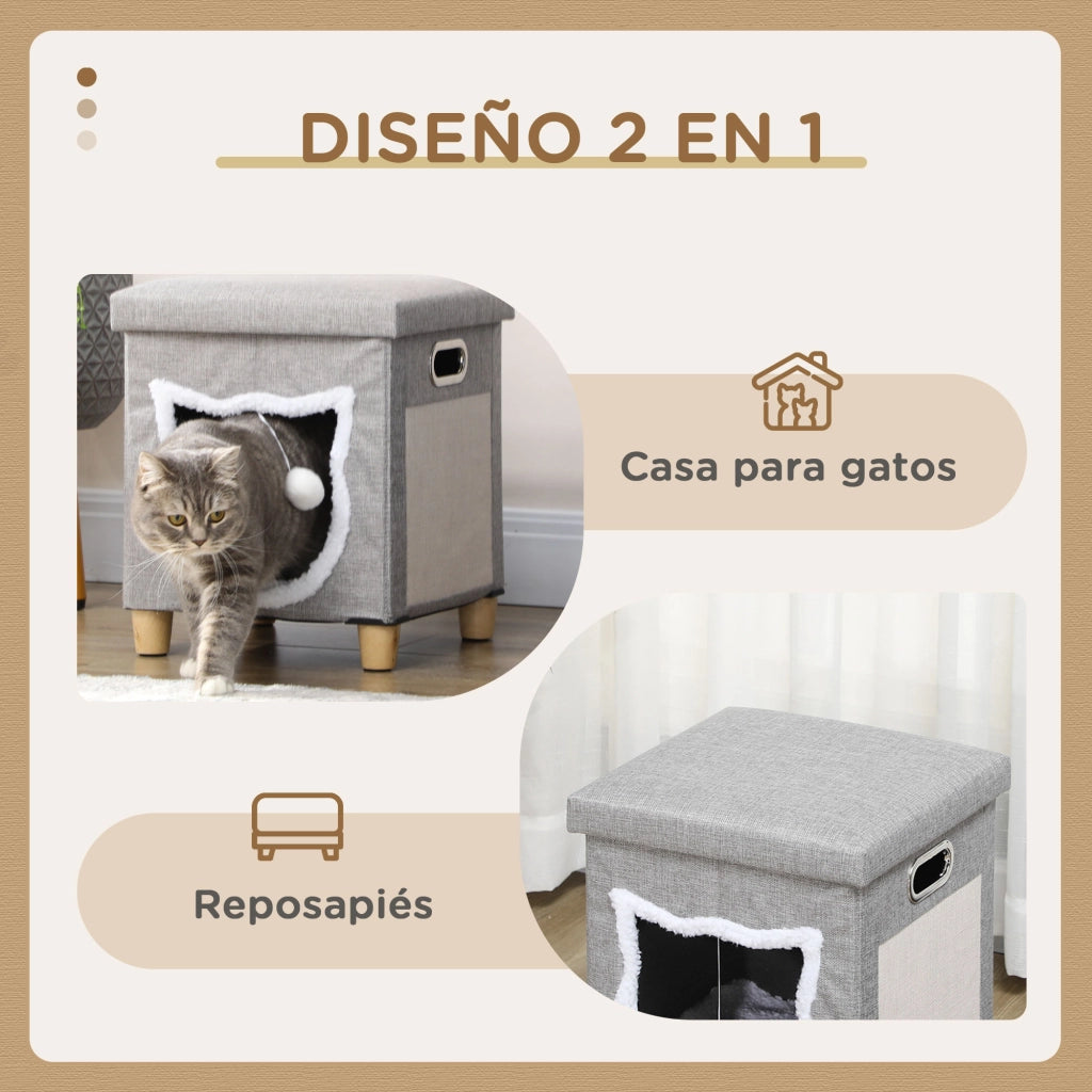 Letto per Gatti con Cuscino e Graffiatoio ¨C zephmum ¨C Grigio 35,5x35,5x42,5 cm