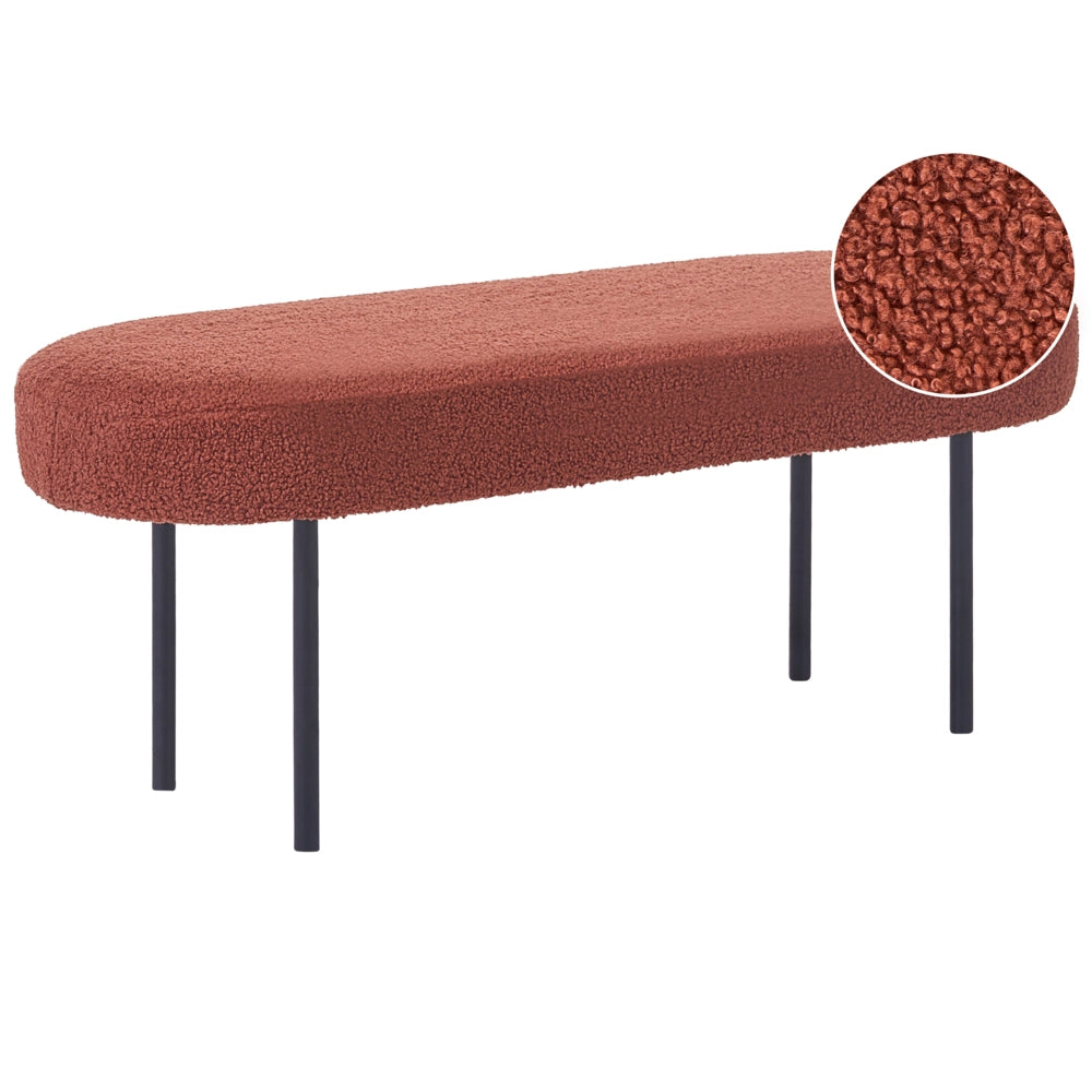Panca Boucle con gambe in metallo, seduta ovale imbottita, stile cottage retrò, marrone dorato