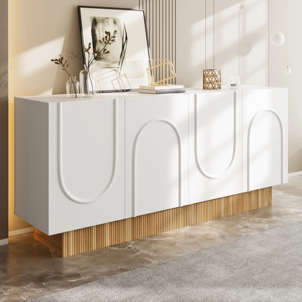Credenza con 4 Ante; Rilievo a U; 4 Scomparti; Finitura Opaca; Stile Moderno; in Pannello Truciolare; 160??38??75 cm; Bianco Legno
