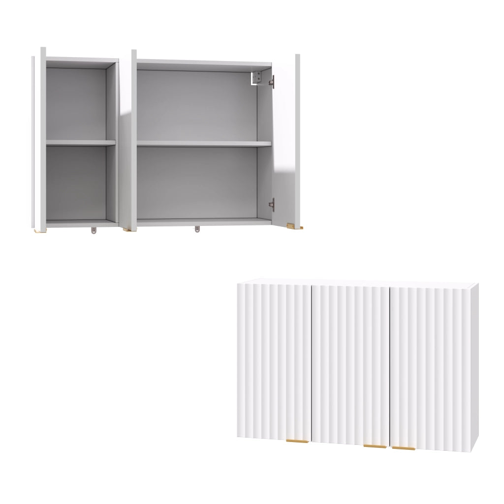 Armadio pensile da parete con 3 ante, design moderno salvaspazio, 90 × 29 × 60 cm, bianco