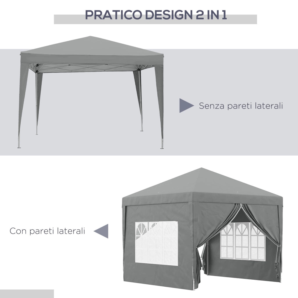 Gazebo da Giardino 3x3 m Pieghevole con 4 Pannelli Laterali in Acciaio e Tessuto Oxford Grigio Chiaro
