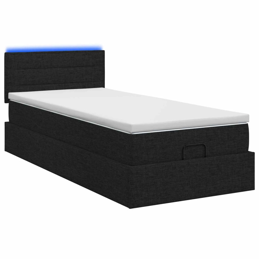 Letto Ottomano con Materasso e LED Nero 90 x 200 cm Tessuto 3456796