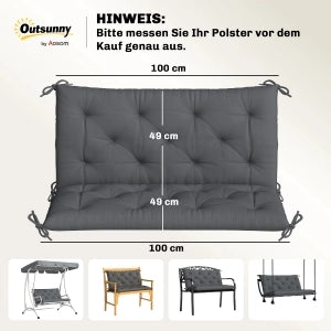 Cuscino per panca da giardino 100 x 98 x 8 cm, imbottitura in schiuma, grigio scuro