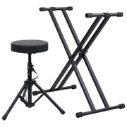 Set Supporto per Tastiera a Doppia Staffa con Sgabello Nero CFW7169339
