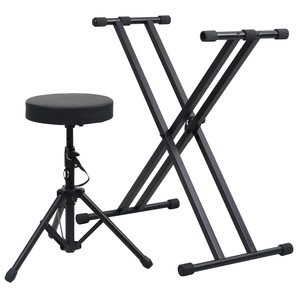 Set Supporto per Tastiera a Doppia Staffa con Sgabello Nero CFW7169339
