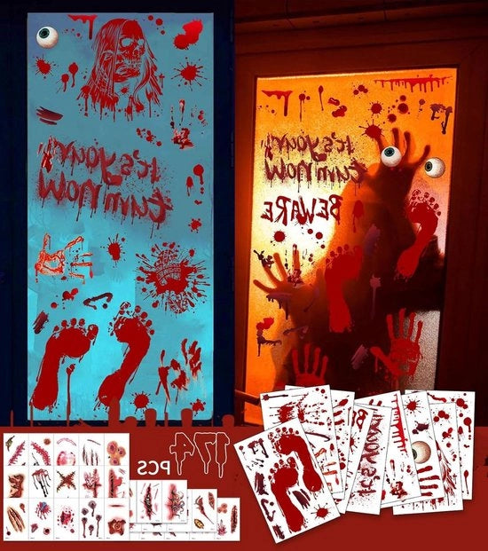 Decorazioni per finestre Halloween - 174 pezzi di adesivi per finestre con ferite, sangue e mostri zombie.