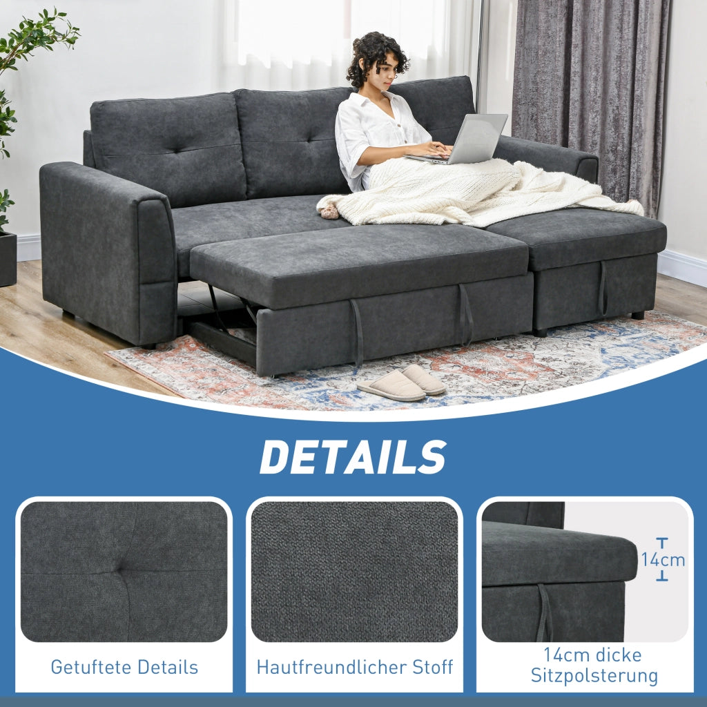 Divano letto 3 posti con chaise longue ¨C Xylo ¨C tessuto grigio scuro