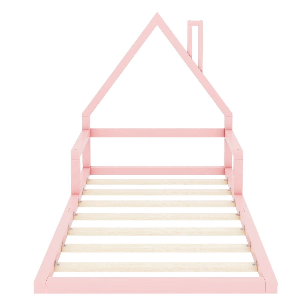 Lettino per bambini a forma di casa 90x200 cm in pino e MDF; rosa