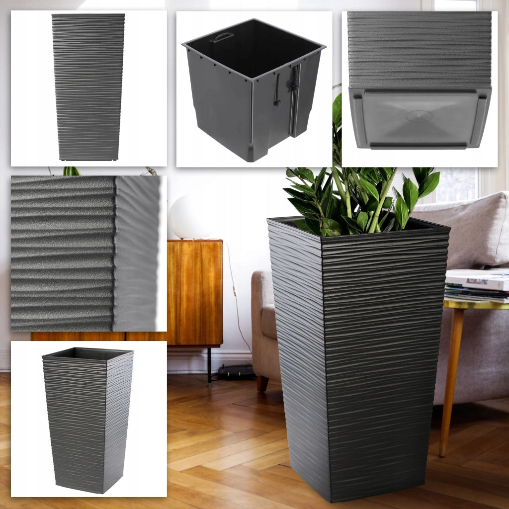 Set di 3 vasi da fiori KADAX, vasi da giardino + inserti, alti e grandi, grafite, 57+68+75 cm