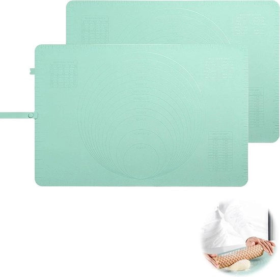 Matte silicatica per forno 60x40 cm con corda - Antiscivolo teglia per impastare pasta, fondente, pizza, pasticceria - Dimensione per pane - Set da 2