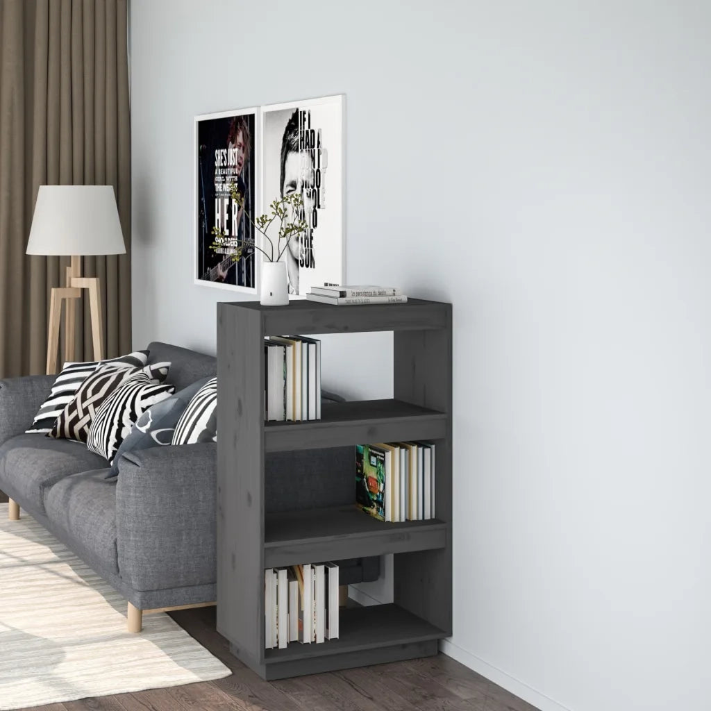 Libreria Divisorio-Scaffale per Libri-Mobile di Stoccaggio Grigio 60x35x103cm in Legno Massello di Pino