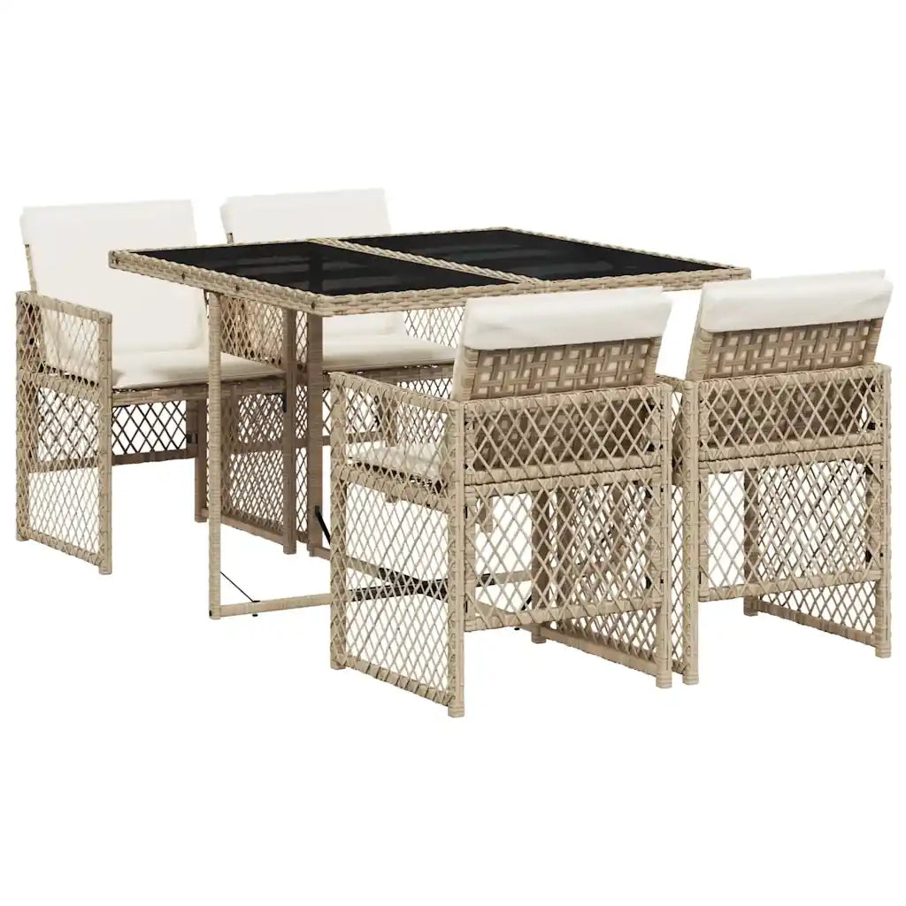 Set da Pranzo da Giardino 5 pz | Set Salotto da Giardino con Cuscini Beige in Polyrattan