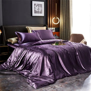 Set di copriletto in seta - copriletto - lenzuolo - cuscino - 200x220 - set comprendente 2 cuscini - 100% seta pura - viola cristallo