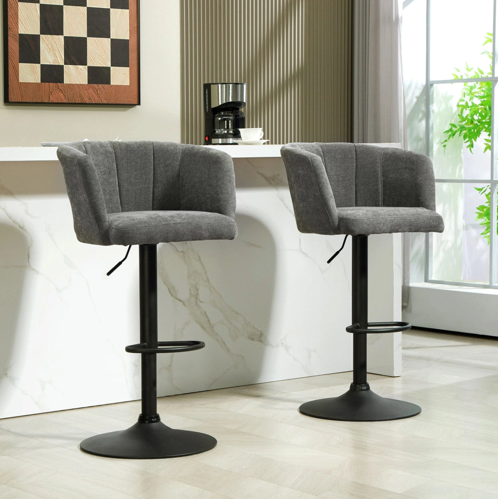 Set di 2 sgabelli da bar 59x53x89-110 cm girevoli e regolabili in poliestere grigio scuro