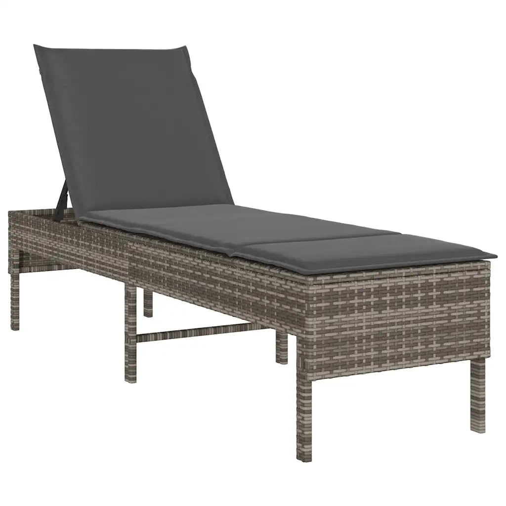 Lettino Prendisole con Cuscino Grigio 55x200x44cm in Polyrattan 4104102
