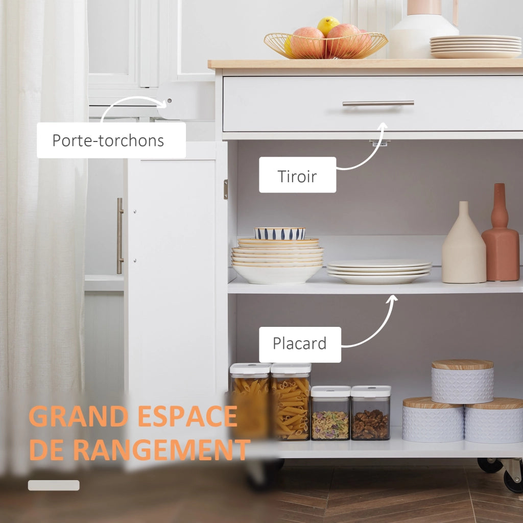 Carrello da cucina con ruote e cassetto ¨C zephmum ¨C bianco