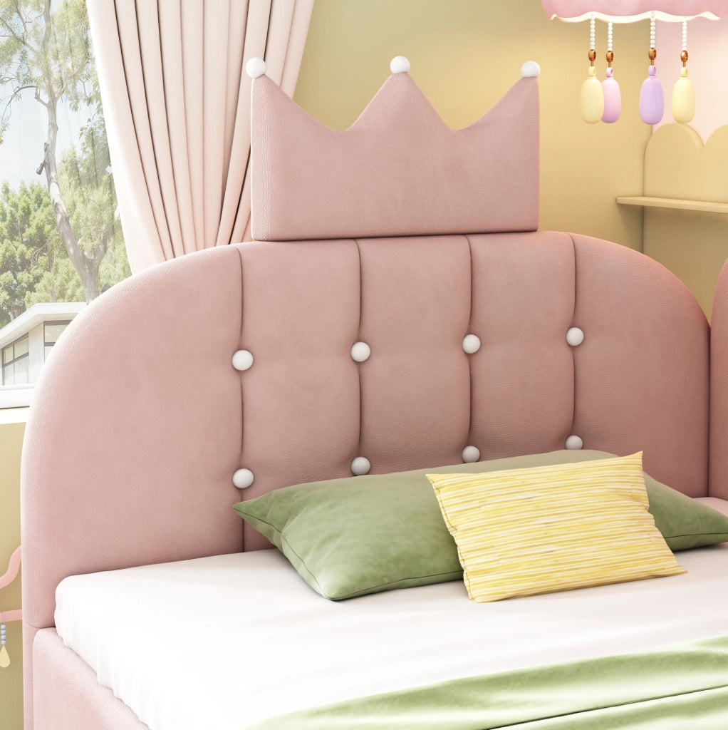 Letto divano a L in velluto rosa con letto estraibile 90x200 cm