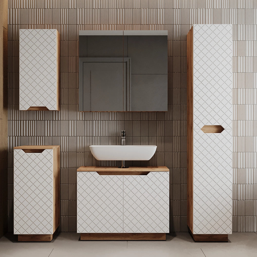 Vicco Mobile sottolavabo per bagno Rovere/bianco con struttura in piastrelle 79.6 x 62.1 cm con 2 porte