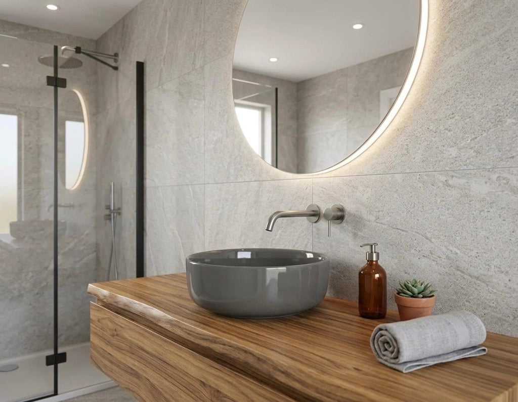 Lavabo bacinella d'appoggio tondo D385 cm in ceramica Grigio Cemento