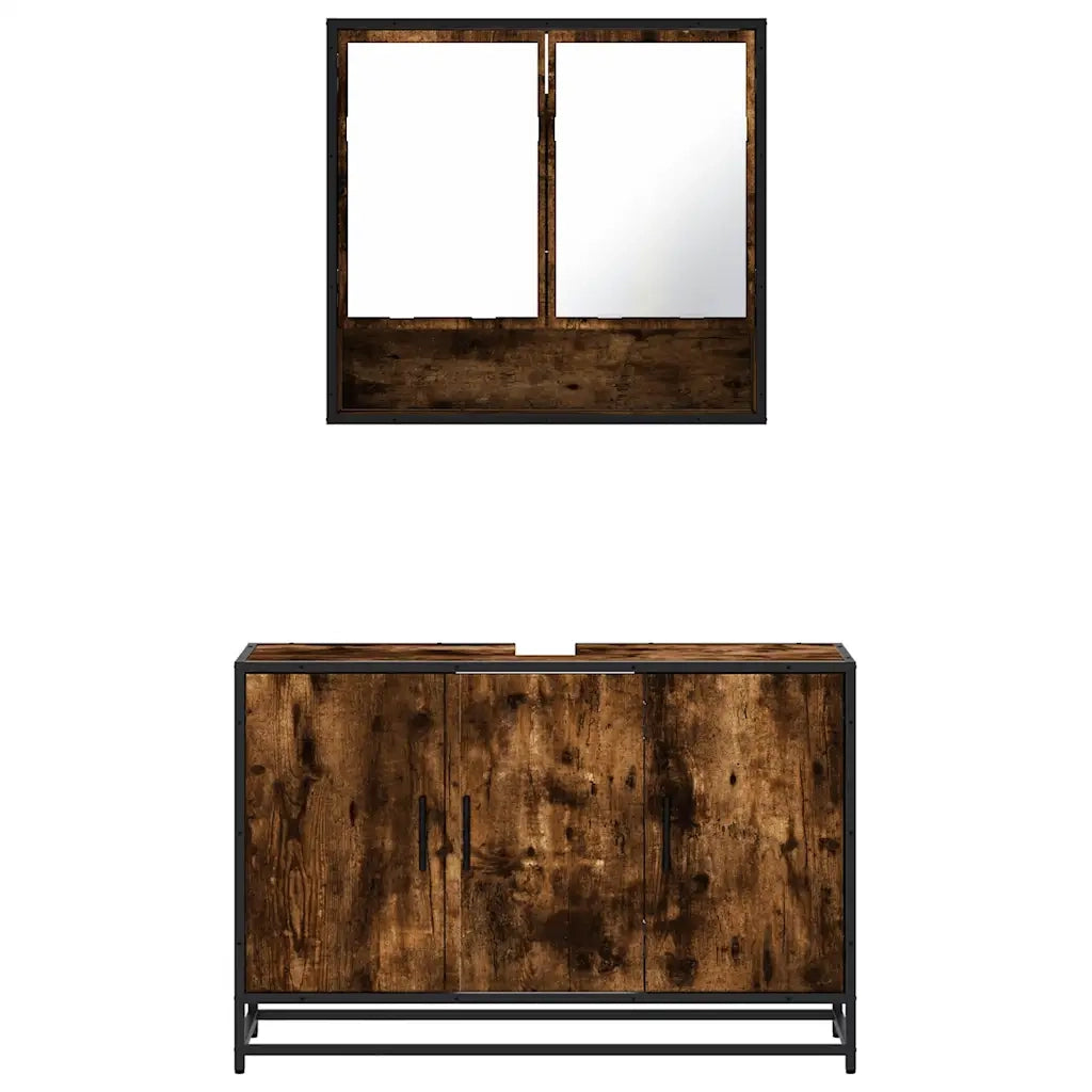 vidaXL Set Mobili da Bagno 2 pz Rovere Fumo in Legno Multistrato