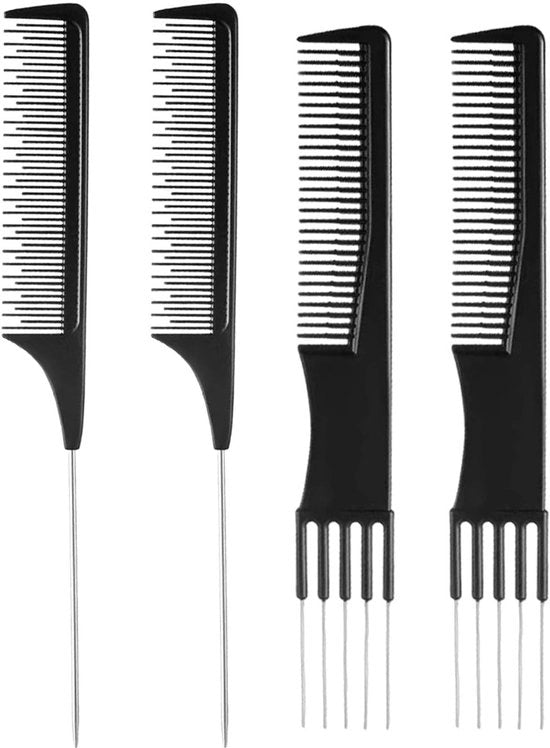 Set di 4 Naaldkammen / Tandkammen - Kam con Denti Affilati - Femmina - Kam con Punta Affilata - Eccellente Qualità - Kam con Denti Acuti