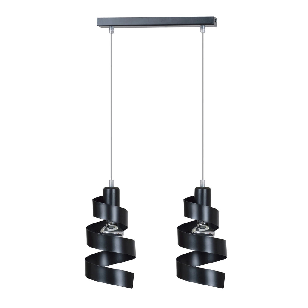 Lampadario Moderno 2 Luci Tristano In Acciaio Nero Con Fasce A Spirale