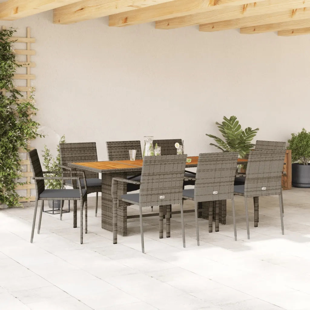 Set da Pranzo da Giardino 9 pz con Cuscini in Polyrattan Grigio 3213505