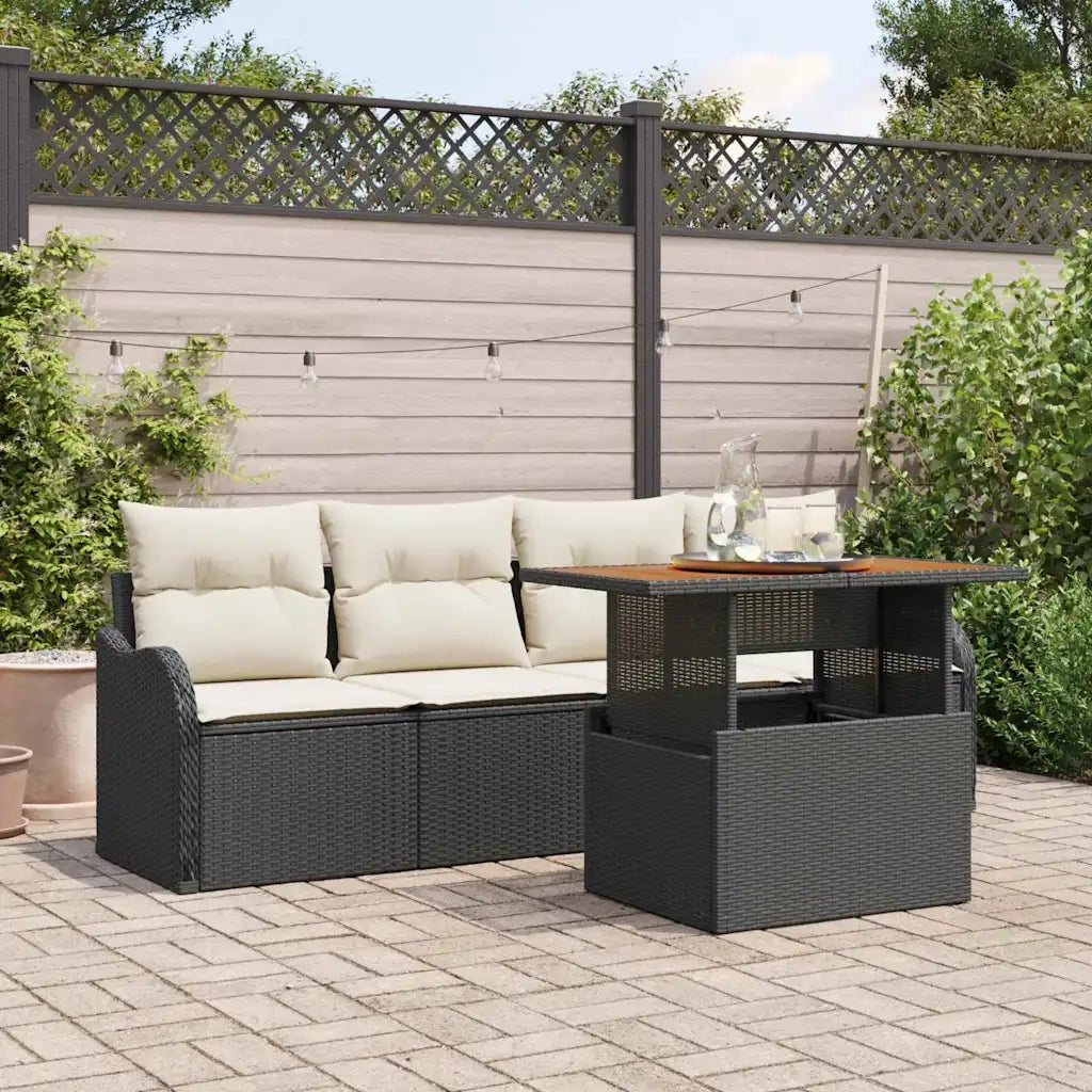 Set Divano da Giardino 5 pcs Nero e Crema polyrattan
