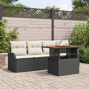 Set Divano da Giardino 5 pcs Nero e Crema polyrattan