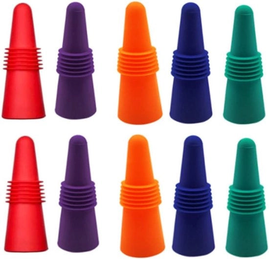 Confezione da 10 Bevani in Silicone Riciclabili - Tappo in Acciaio Inox per Bottiglie di Vino - Conservazione del Vino, del Birra e del Champagne