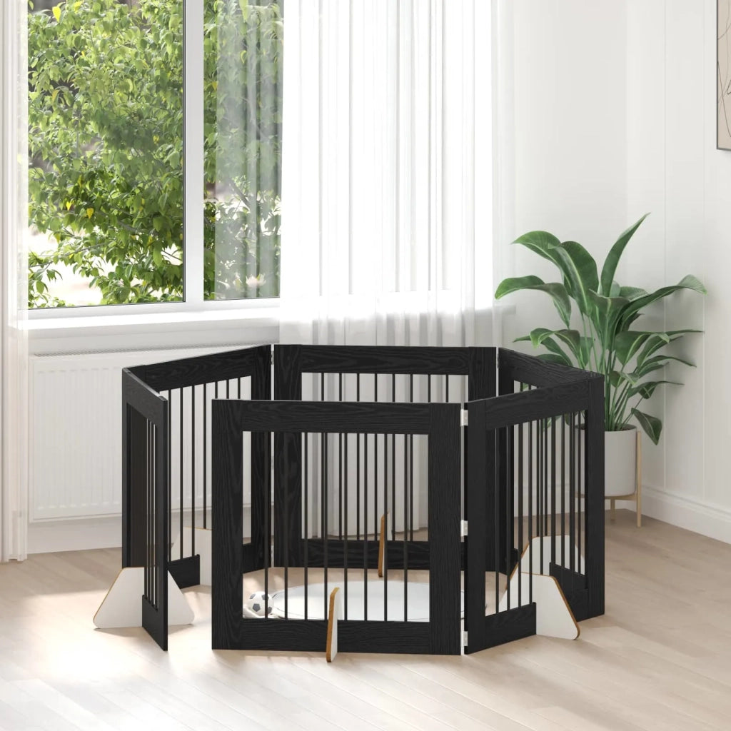 Cancello per cani con supporti 6 pz Rovere Nero 80 x 80 cm CFW3445528